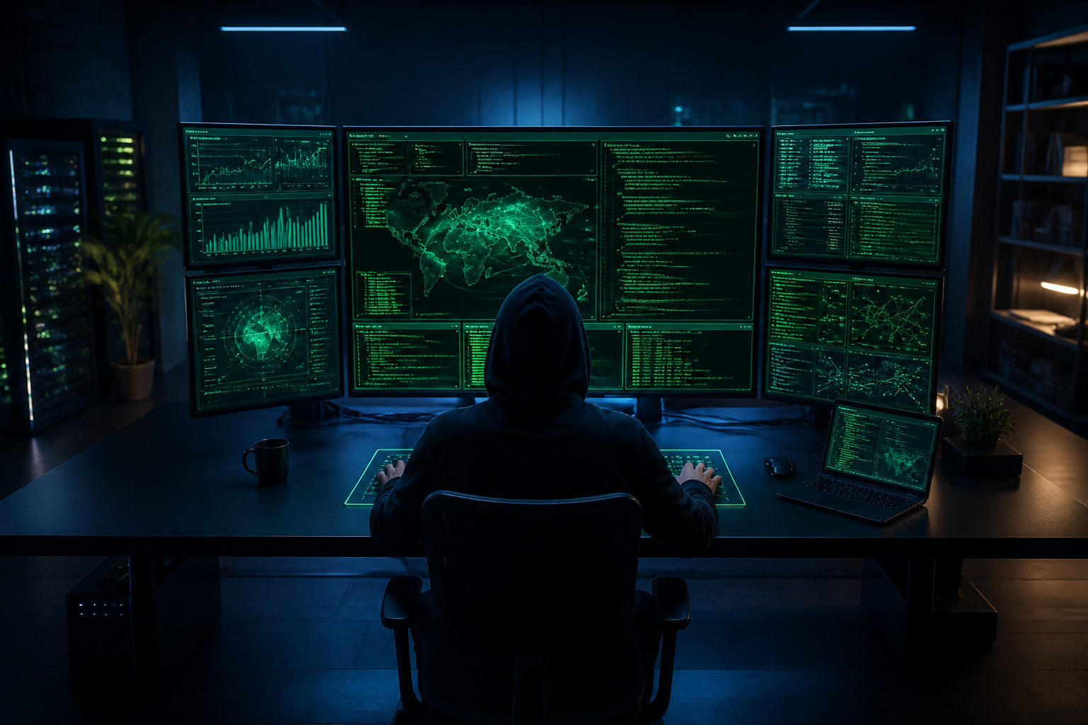 Hacker concentre dans un labo high tech