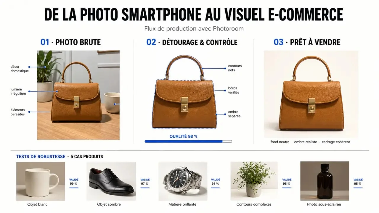 Photoroom : transformation d’une photo produit brute en visuel e-commerce avec détourage et contrôle qualité