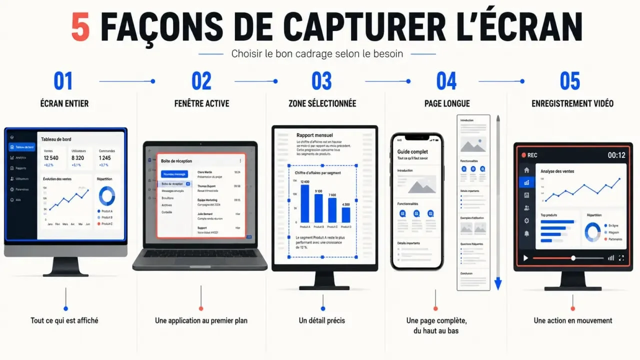 Capture d'écran : illustration des différents cadrages et de l'enregistrement vidéo